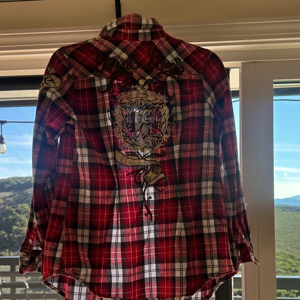 Forever 21 Burgundy Plaid Embroidered Shirt